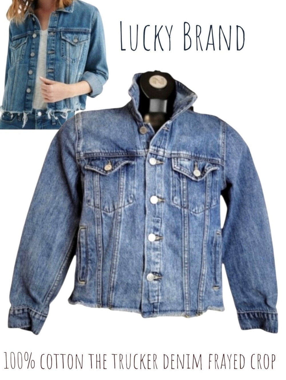 Lucky Brand Women's tomboy trucker jean jacket Raw crop Hem light Denim wash XS